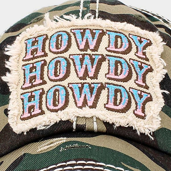 Camouflage " HOWDY" Green Army Fatigue White Baseball Cap Hat Embroidery - Picture 3 of 3